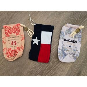 Bacardi Rum Drawstring Bottle Bag Lot of 3 Reserva Ocho Anejo Cuatro Texas Flag